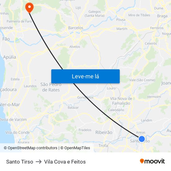 Santo Tirso to Vila Cova e Feitos map
