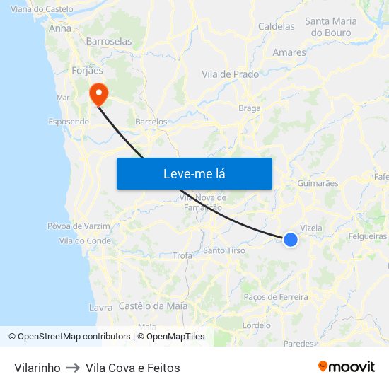 Vilarinho to Vila Cova e Feitos map