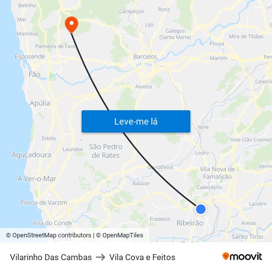 Vilarinho Das Cambas to Vila Cova e Feitos map