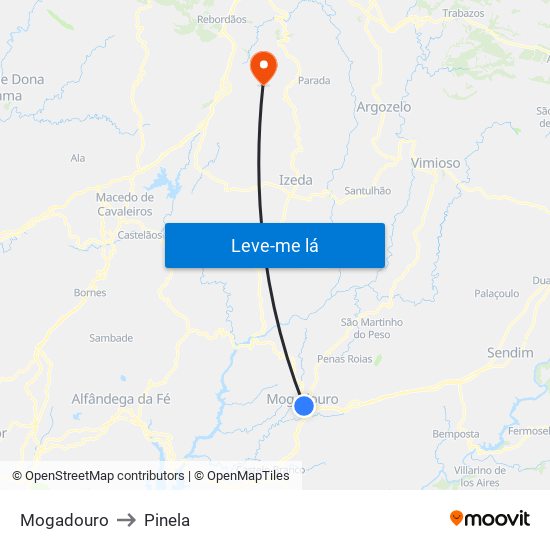 Mogadouro to Pinela map