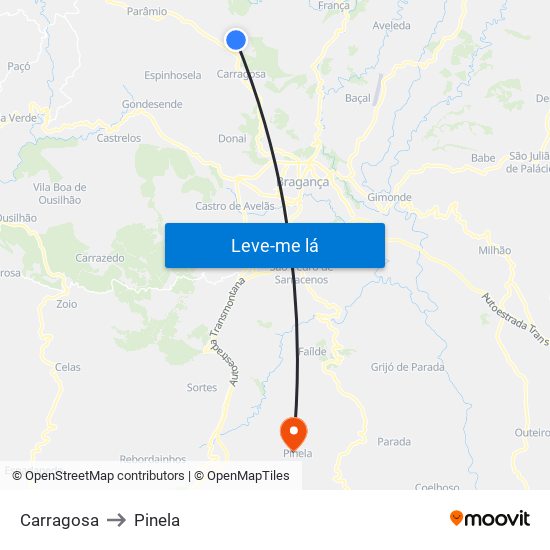 Carragosa to Pinela map