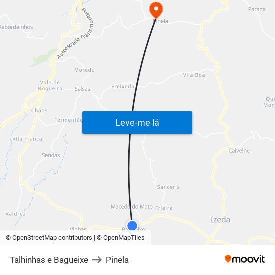 Talhinhas e Bagueixe to Pinela map