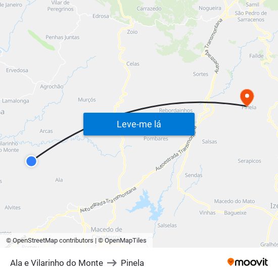 Ala e Vilarinho do Monte to Pinela map