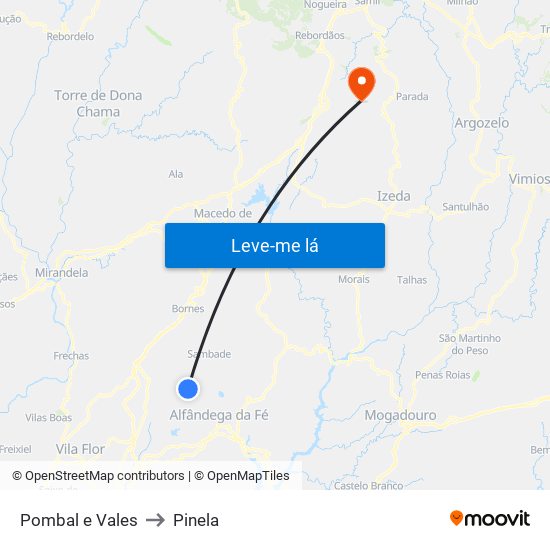 Pombal e Vales to Pinela map