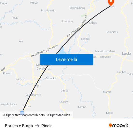 Bornes e Burga to Pinela map