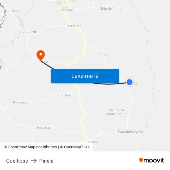 Coelhoso to Pinela map