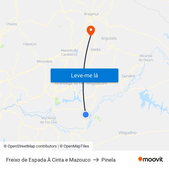 Freixo de Espada À Cinta e Mazouco to Pinela map