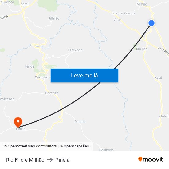 Rio Frio e Milhão to Pinela map