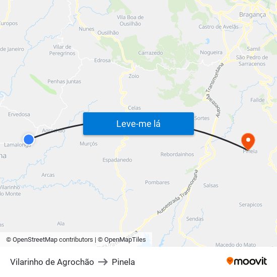 Vilarinho de Agrochão to Pinela map