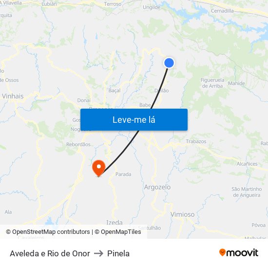 Aveleda e Rio de Onor to Pinela map