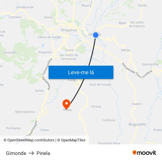 Gimonde to Pinela map