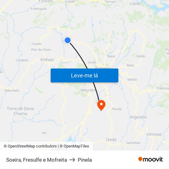 Soeira, Fresulfe e Mofreita to Pinela map