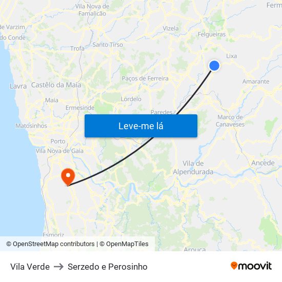 Vila Verde to Serzedo e Perosinho map