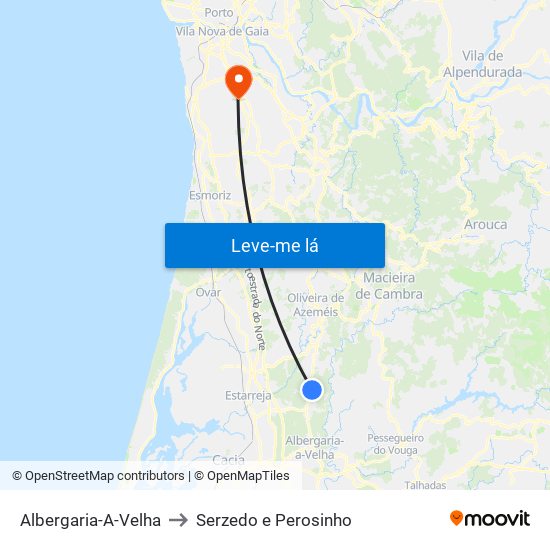 Albergaria-A-Velha to Serzedo e Perosinho map