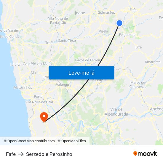 Fafe to Serzedo e Perosinho map