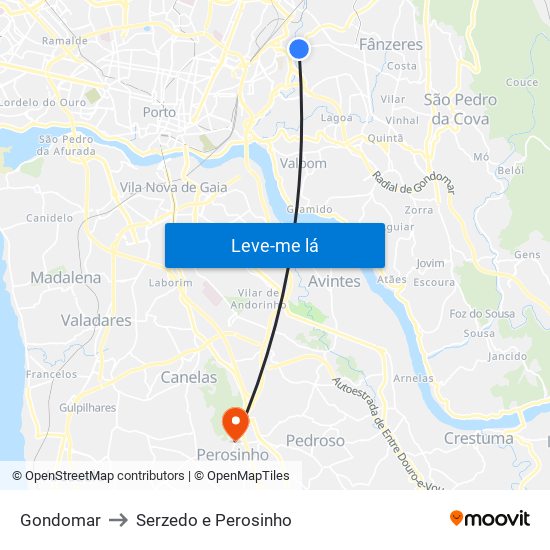 Gondomar to Serzedo e Perosinho map