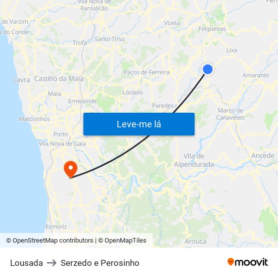 Lousada to Serzedo e Perosinho map
