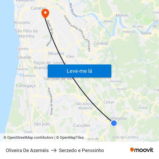 Oliveira De Azeméis to Serzedo e Perosinho map