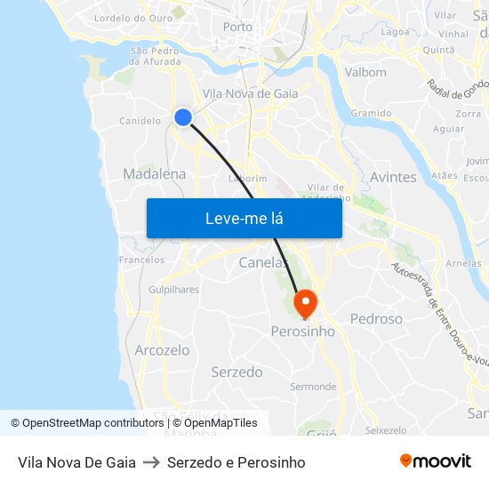 Vila Nova De Gaia to Serzedo e Perosinho map