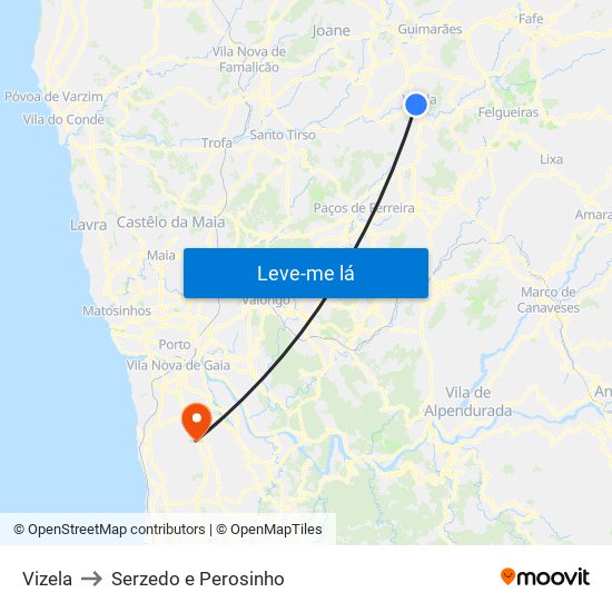 Vizela to Serzedo e Perosinho map