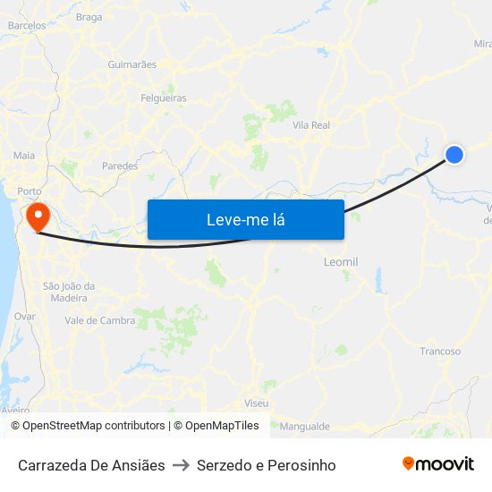 Carrazeda De Ansiães to Serzedo e Perosinho map