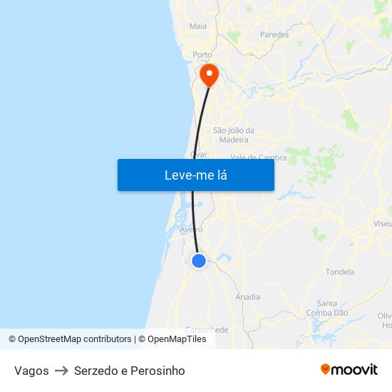 Vagos to Serzedo e Perosinho map