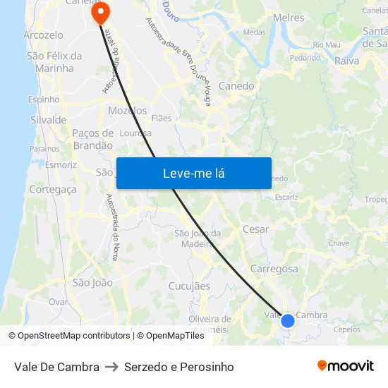 Vale De Cambra to Serzedo e Perosinho map