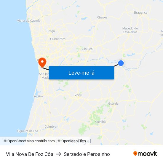 Vila Nova De Foz Côa to Serzedo e Perosinho map