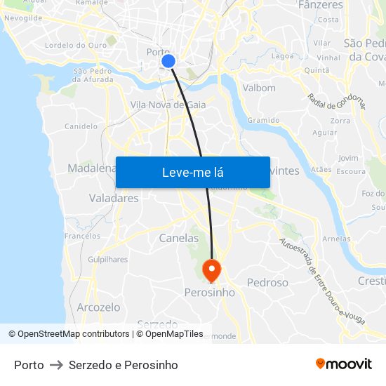 Porto to Serzedo e Perosinho map