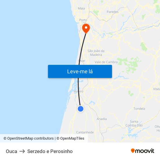 Ouca to Serzedo e Perosinho map