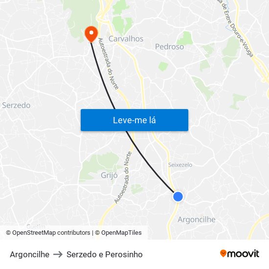 Argoncilhe to Serzedo e Perosinho map
