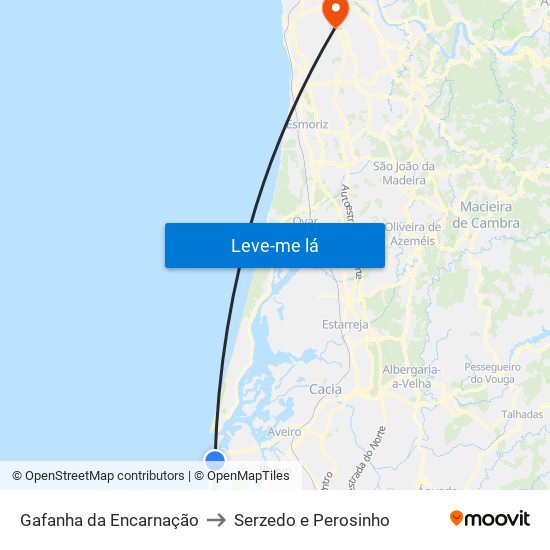 Gafanha da Encarnação to Serzedo e Perosinho map