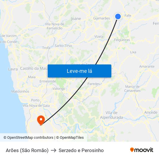 Arões (São Romão) to Serzedo e Perosinho map