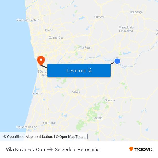 Vila Nova Foz Coa to Serzedo e Perosinho map