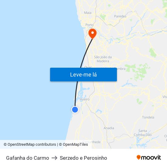 Gafanha do Carmo to Serzedo e Perosinho map