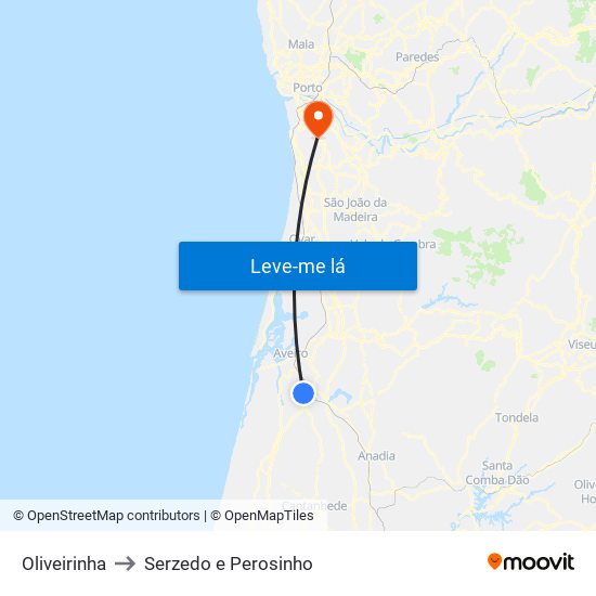 Oliveirinha to Serzedo e Perosinho map