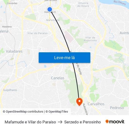 Mafamude e Vilar do Paraíso to Serzedo e Perosinho map