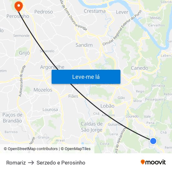Romariz to Serzedo e Perosinho map