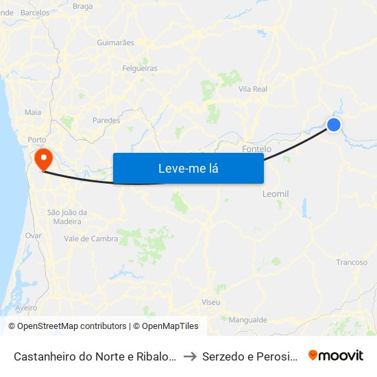 Castanheiro do Norte e Ribalonga to Serzedo e Perosinho map