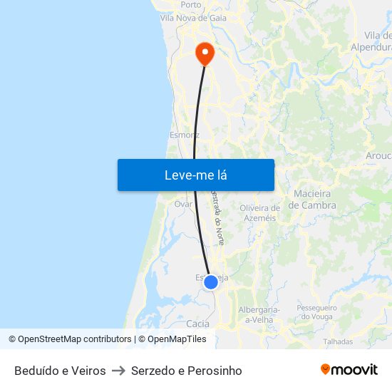 Beduído e Veiros to Serzedo e Perosinho map