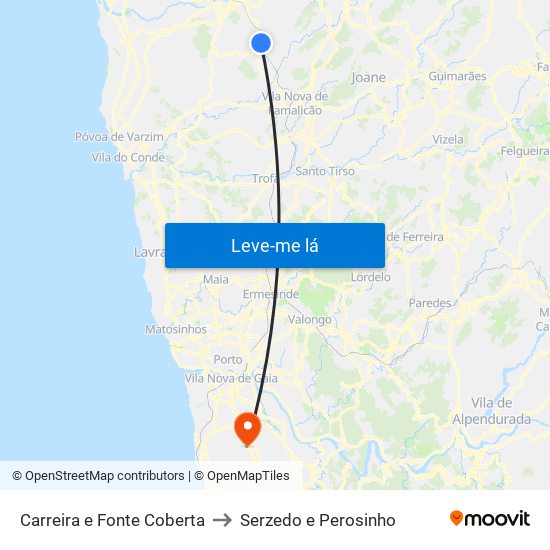 Carreira e Fonte Coberta to Serzedo e Perosinho map