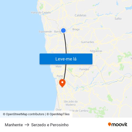Manhente to Serzedo e Perosinho map