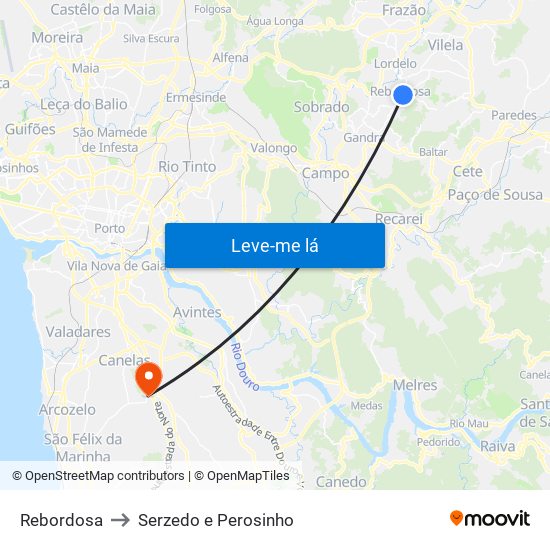 Rebordosa to Serzedo e Perosinho map