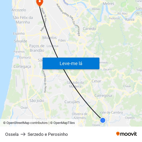 Ossela to Serzedo e Perosinho map