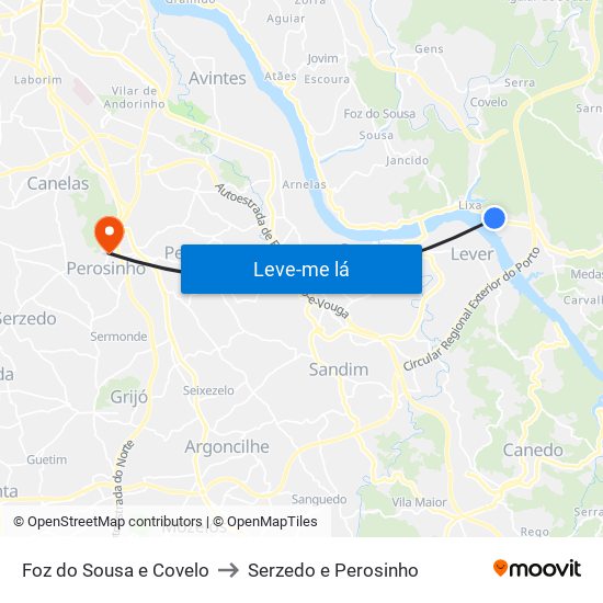 Foz do Sousa e Covelo to Serzedo e Perosinho map