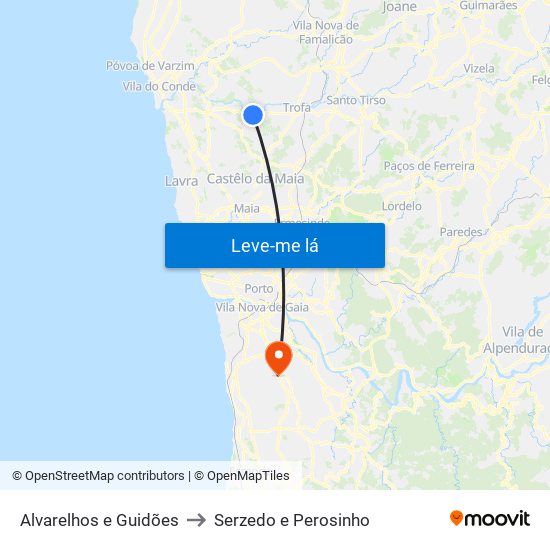 Alvarelhos e Guidões to Serzedo e Perosinho map