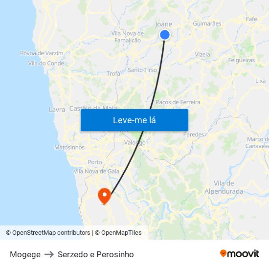 Mogege to Serzedo e Perosinho map