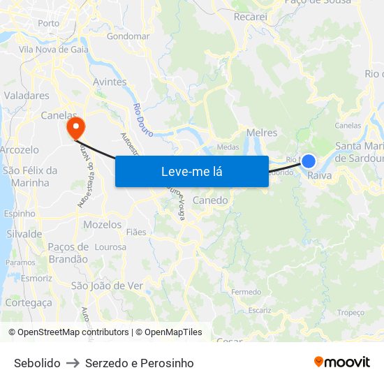 Sebolido to Serzedo e Perosinho map