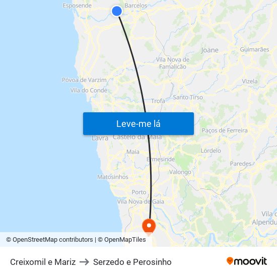 Creixomil e Mariz to Serzedo e Perosinho map