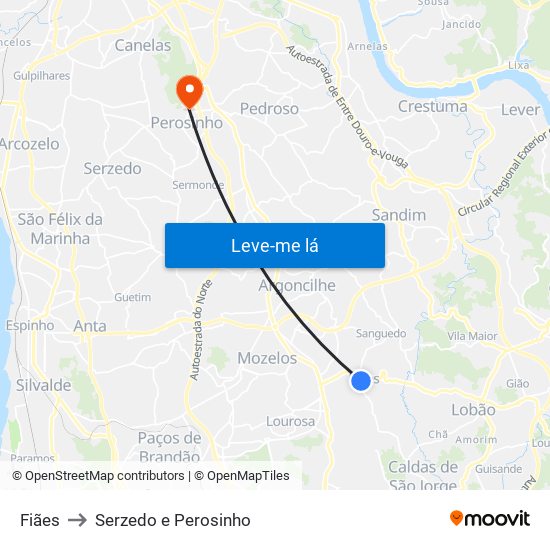 Fiães to Serzedo e Perosinho map